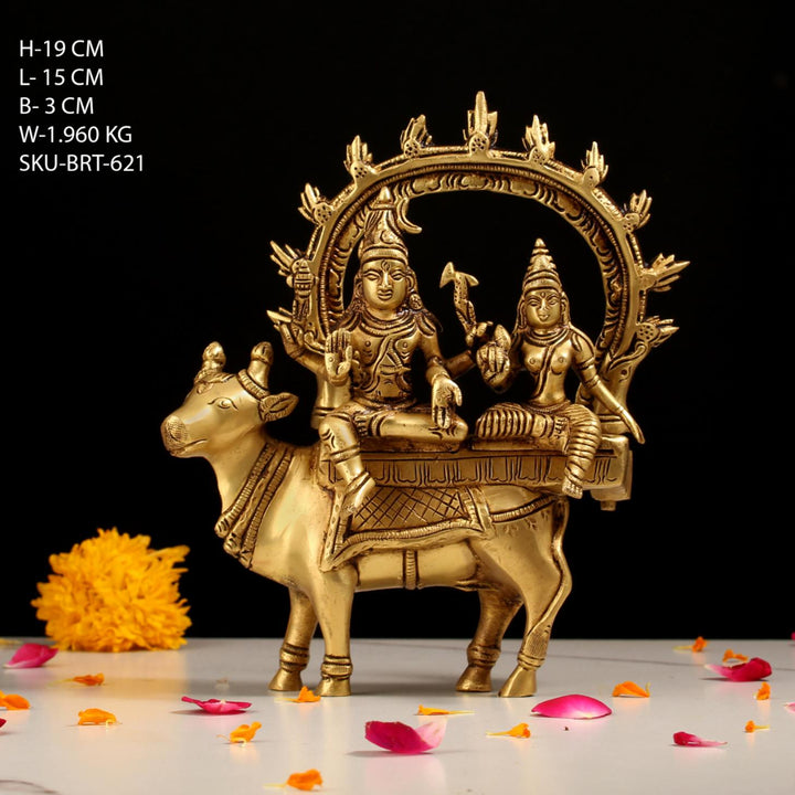 BRT-621-7.5 (7.5" BRASS SHIV PARVATI SITTING ON NANDI BRT)