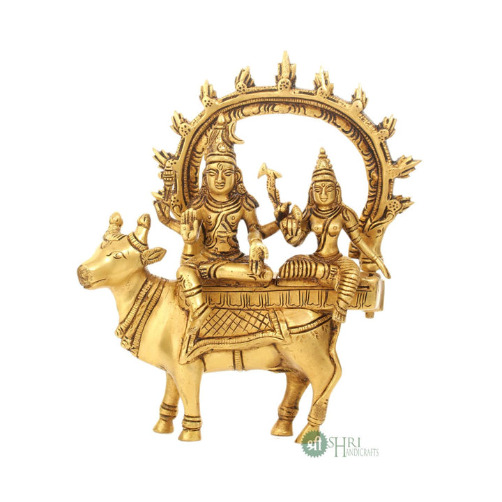 BRT-621-7.5 (7.5" BRASS SHIV PARVATI SITTING ON NANDI BRT)