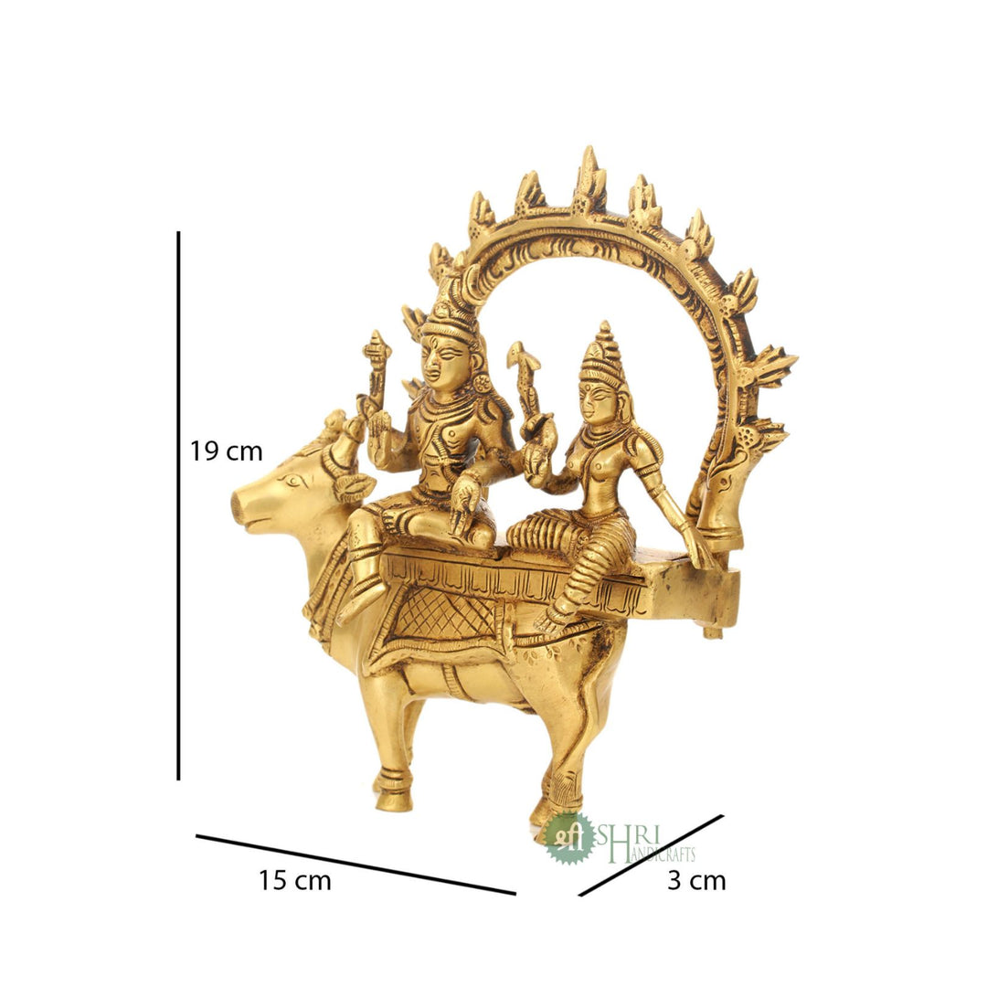 BRT-621-7.5 (7.5" BRASS SHIV PARVATI SITTING ON NANDI BRT)