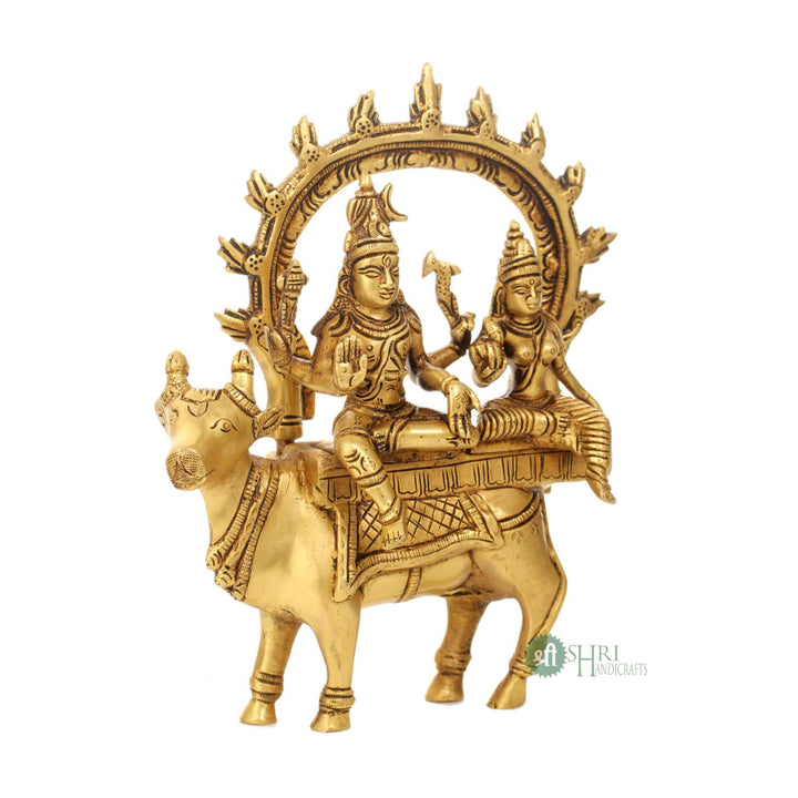 BRT-621-7.5 (7.5" BRASS SHIV PARVATI SITTING ON NANDI BRT)