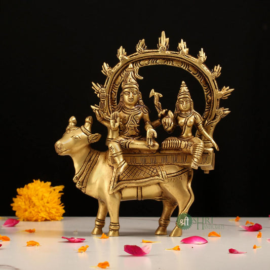 BRT-621-7.5 (7.5" BRASS SHIV PARVATI SITTING ON NANDI BRT)