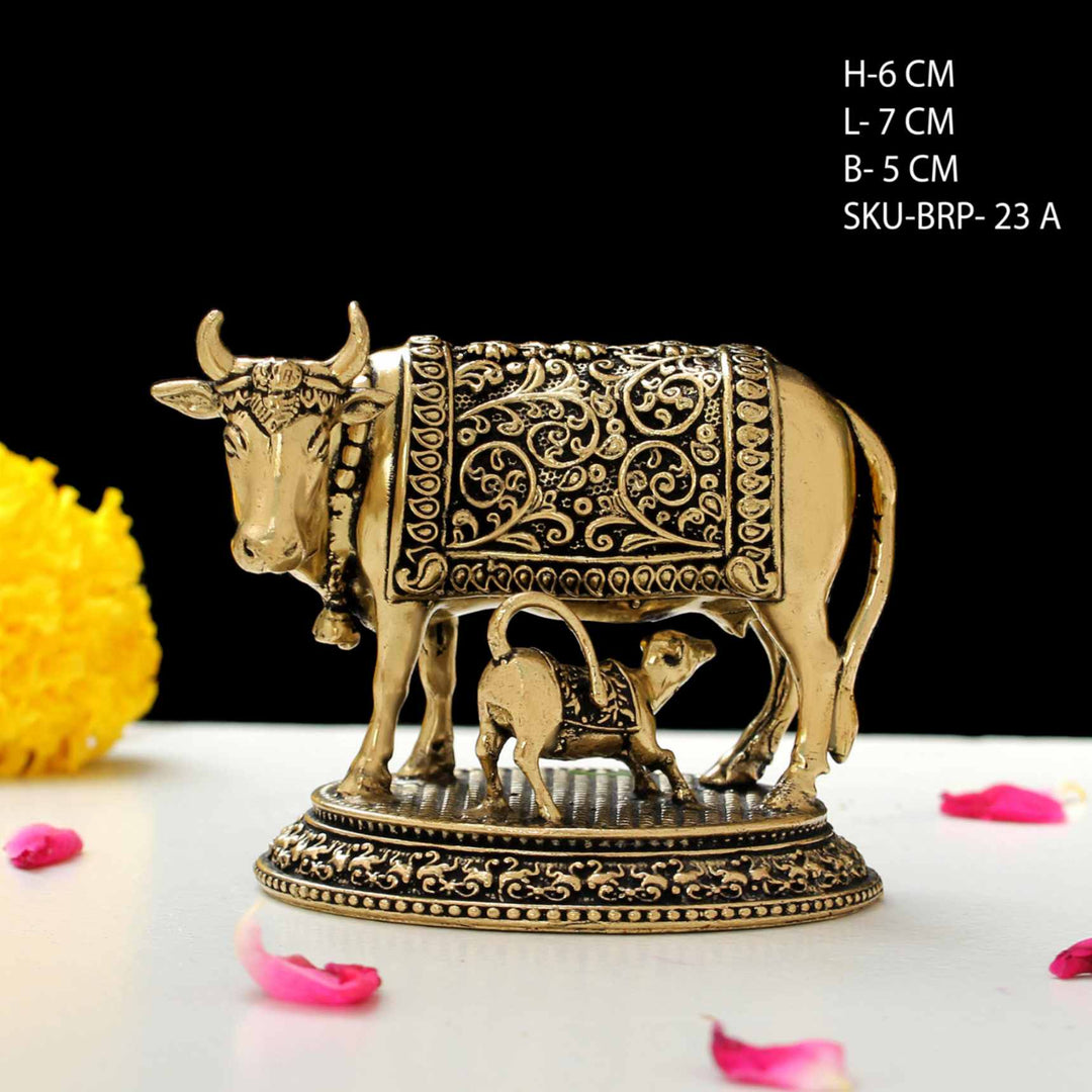 Brass Showpiece Holy Cow & Calf 2 Inch By Trendia Decor