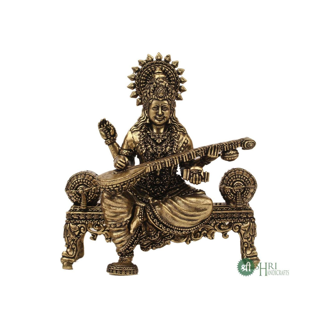 Brass Goddess Saraswati Seated On Aasan 4 Inch By Trendia Decor