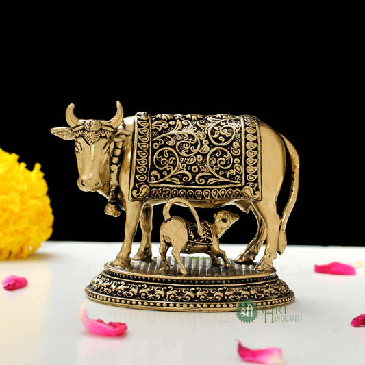 Brass Showpiece Holy Cow & Calf 2 Inch By Trendia Decor