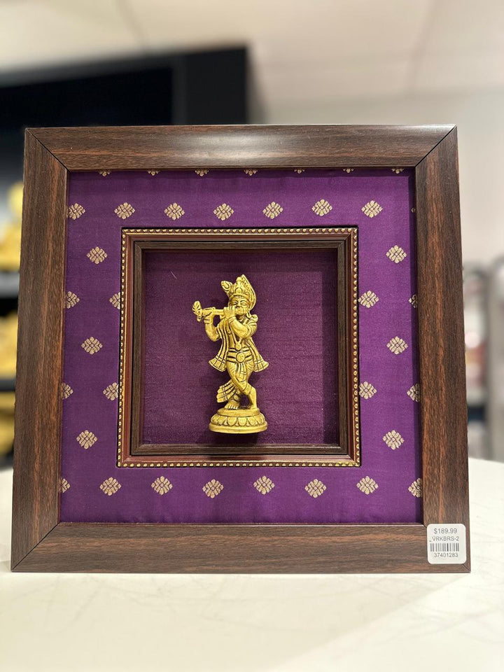 Krishna silk frame with brass idol