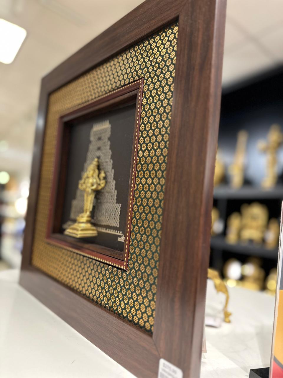 Lord Venkateshwara silk frame with brass idol