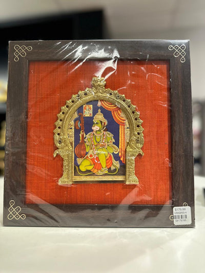 Hanuman silk frame with tanjore digital art & brass prabhavali