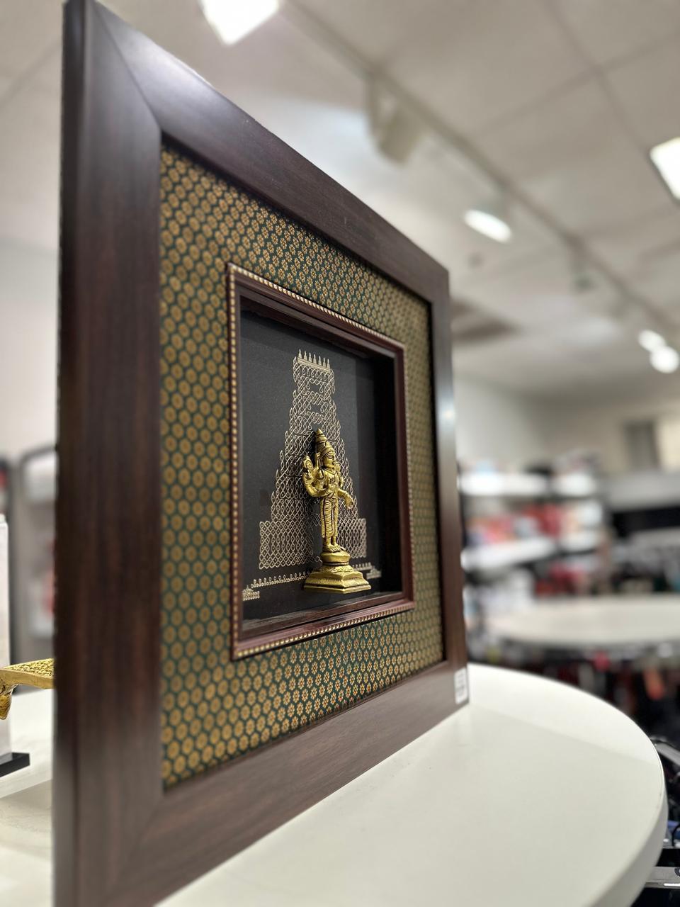 Lord Venkateshwara silk frame with brass idol