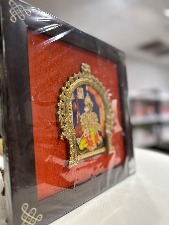 Hanuman silk frame with tanjore digital art & brass prabhavali