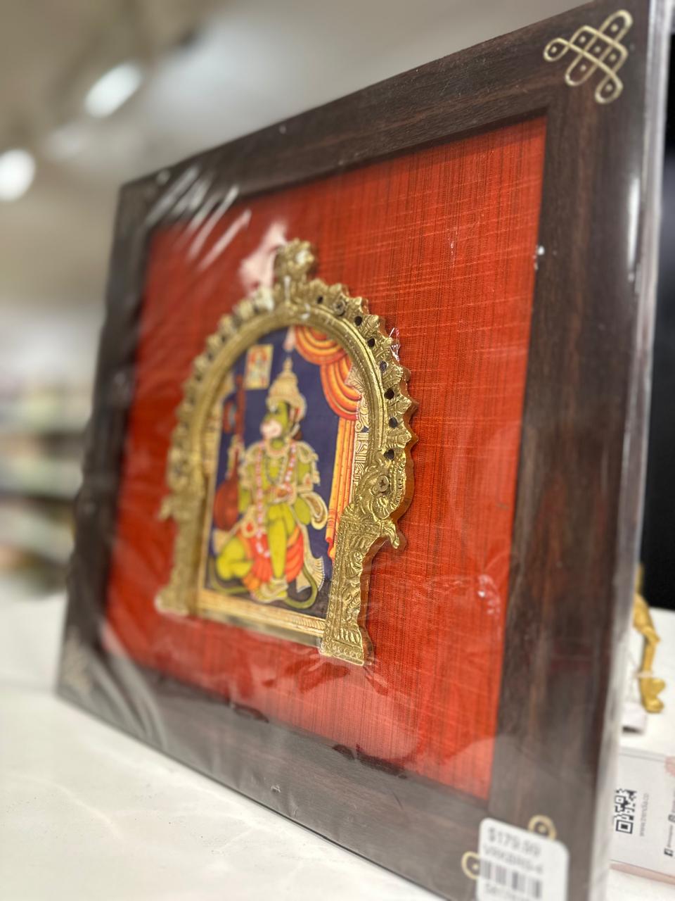 Hanuman silk frame with tanjore digital art & brass prabhavali