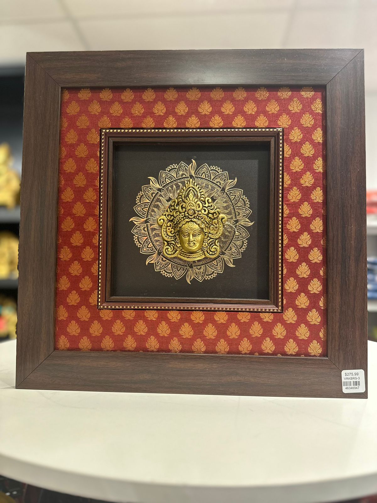 Durga Mata silk frame with brass idol & gold coated metal