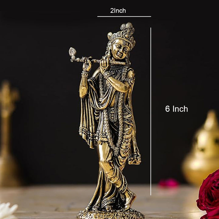 Standing Krishna with Flute Fine Art Brass Idol | 6 Inch - By Trendia