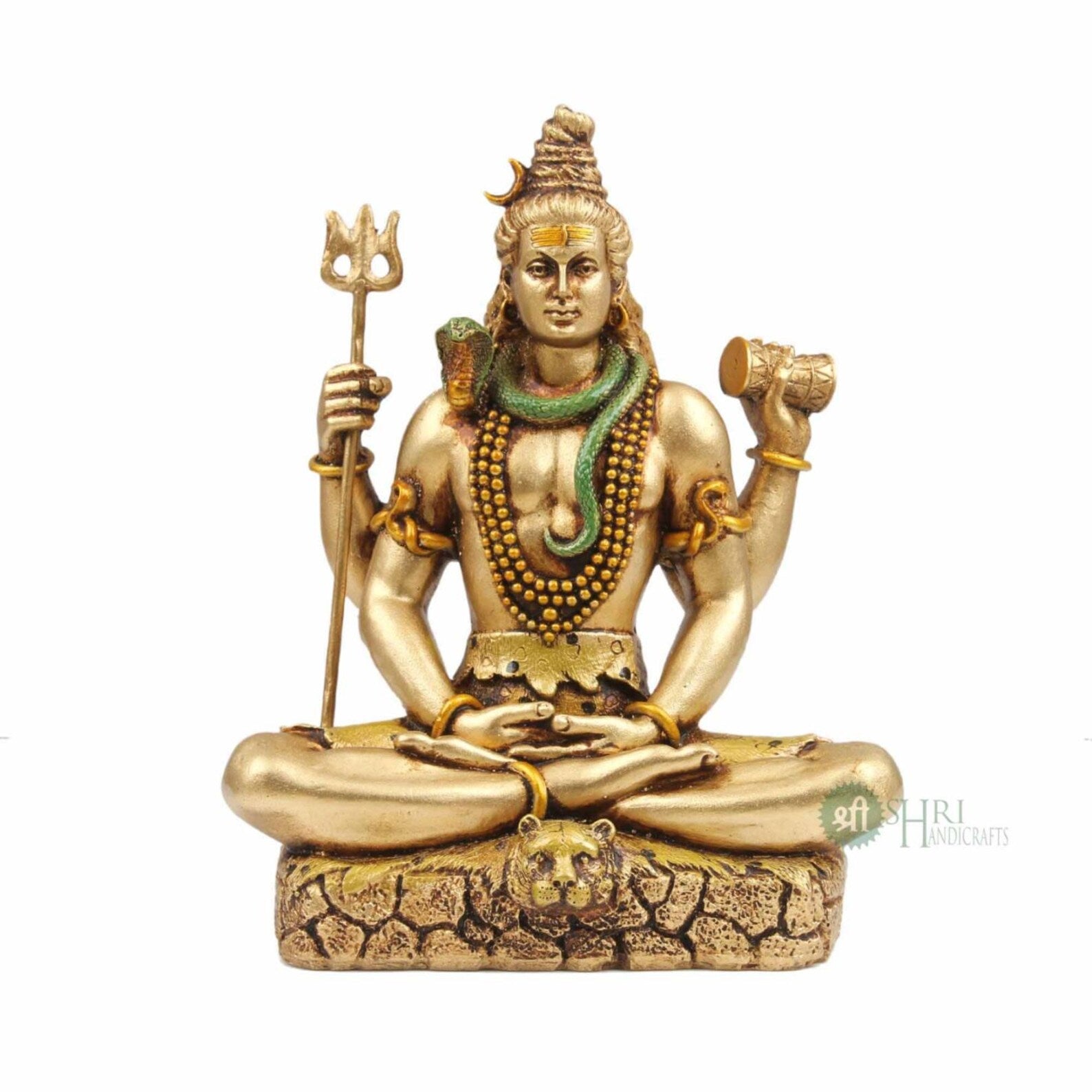Handcrafted Meditating Lord Shiva Resin Idol: Spiritual Golden Decor