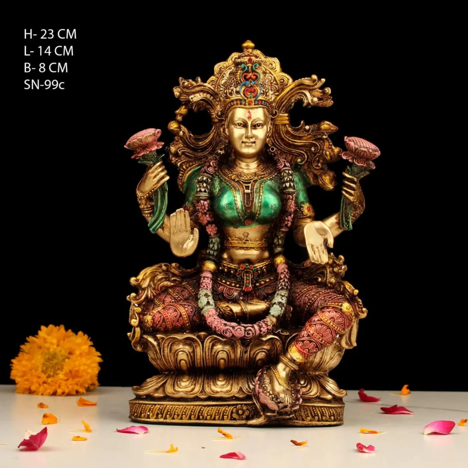 Hand-Painted Resin Goddess Lakshmi Idol: Golden Puja Decor, 9-Inch