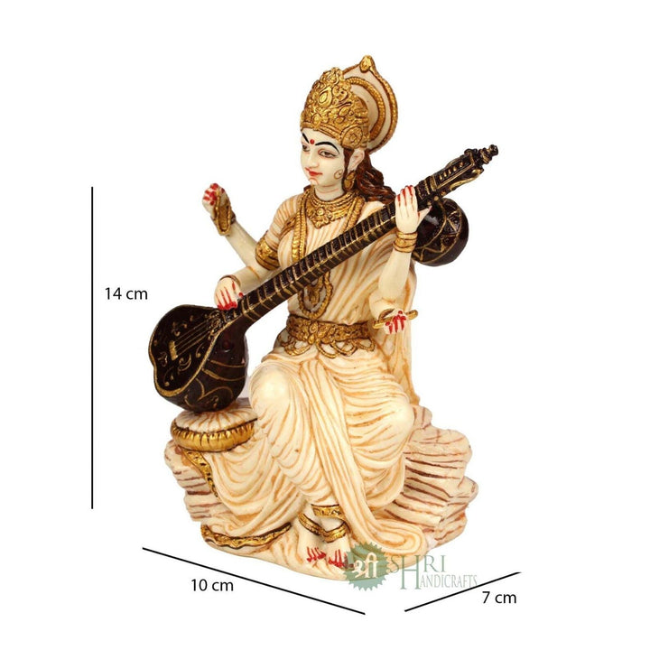 Marble Saraswati Idol: Handcrafted Hindu Goddess Statue, Puja Decor (5-Inch)