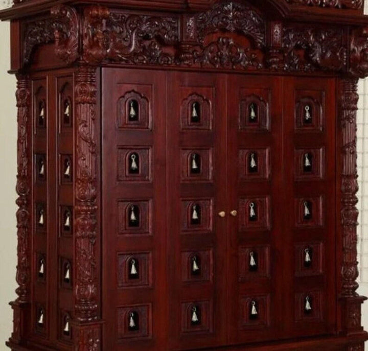 Handmade Teakwood Temple with Brass Bells, Customizable Puja Mandir