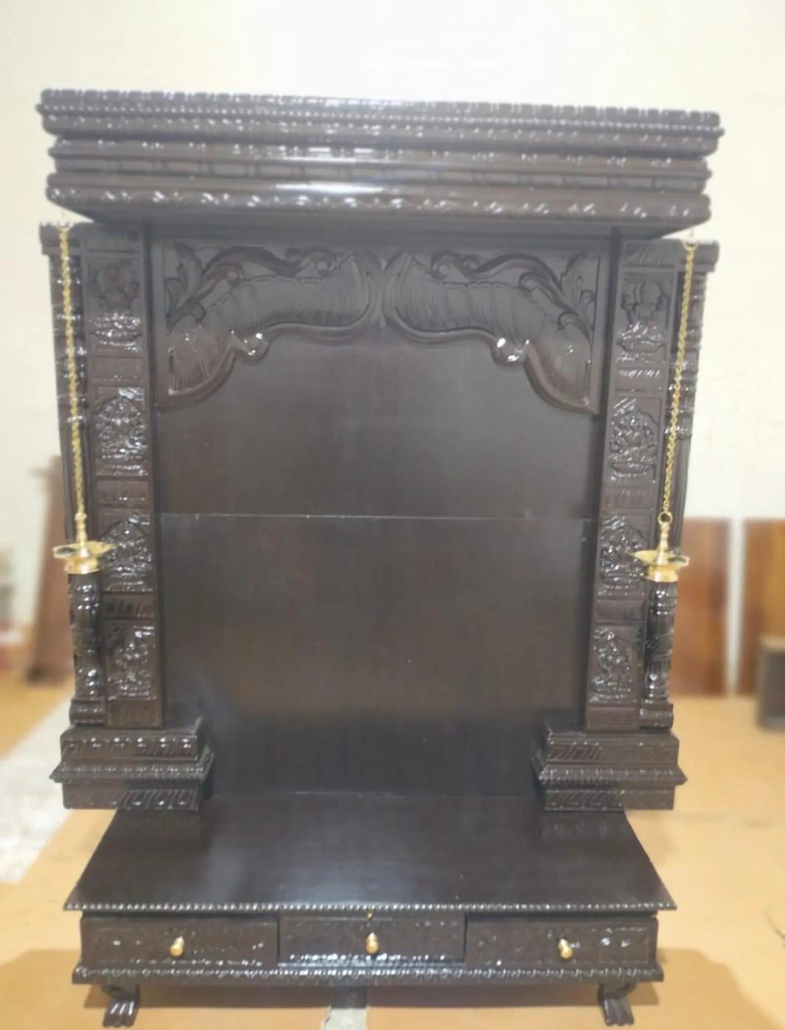 Home temple Handmade Customizable tariff free shipping solid teakwood hand carved unique Large Wooden Mandir All Handcrafted Carving