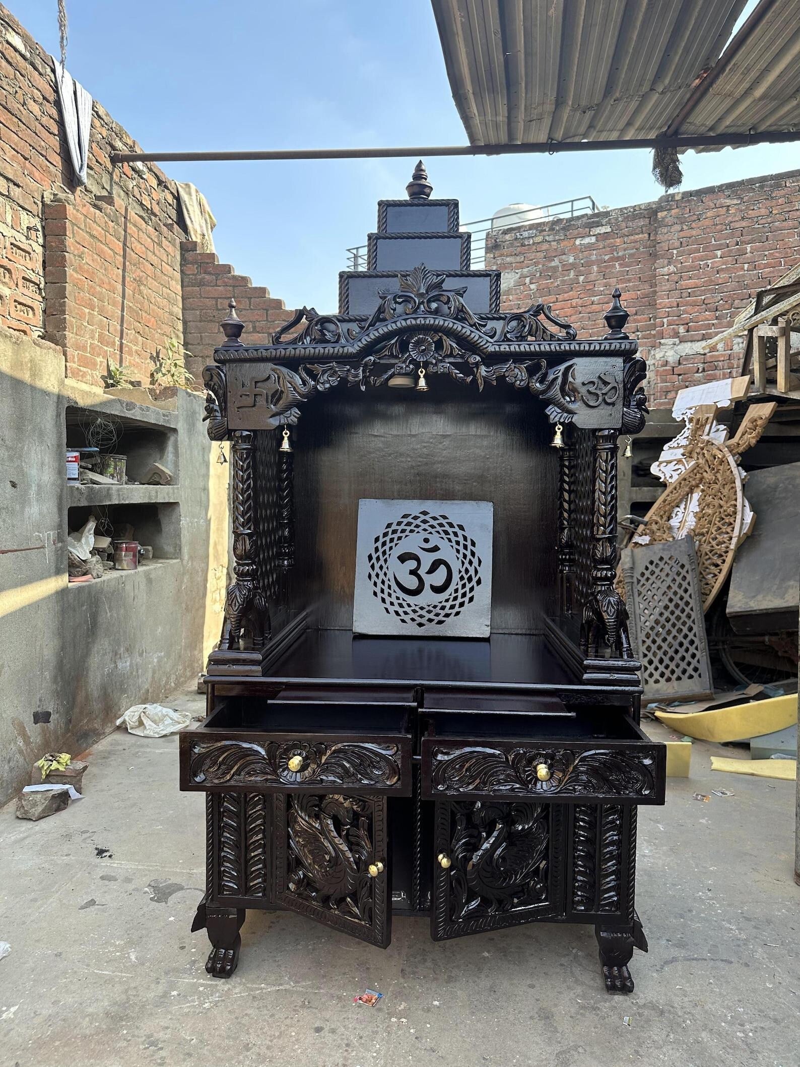 Handmade Teakwood Mandir: Customizable Wooden Home Temple