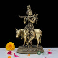 6.5″ Brass Shri Krishna with Cow Statue