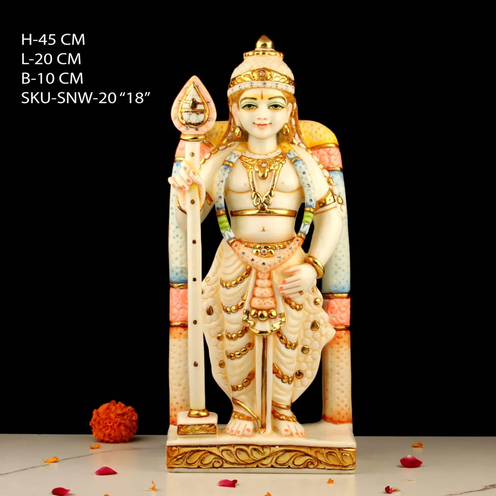 18" Murugan Swamy Marble Dust Idol