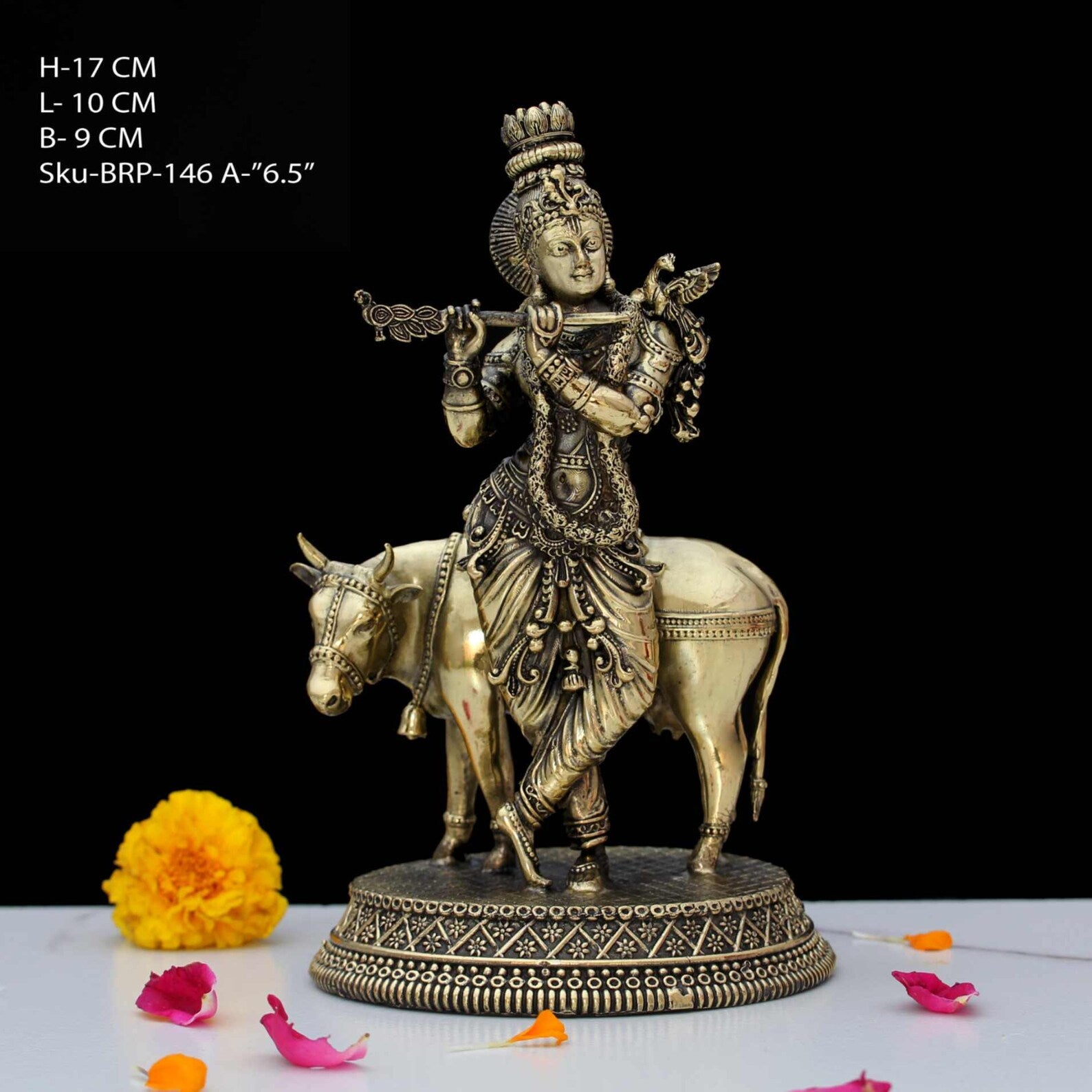 6.5″ Brass Shri Krishna with Cow Statue