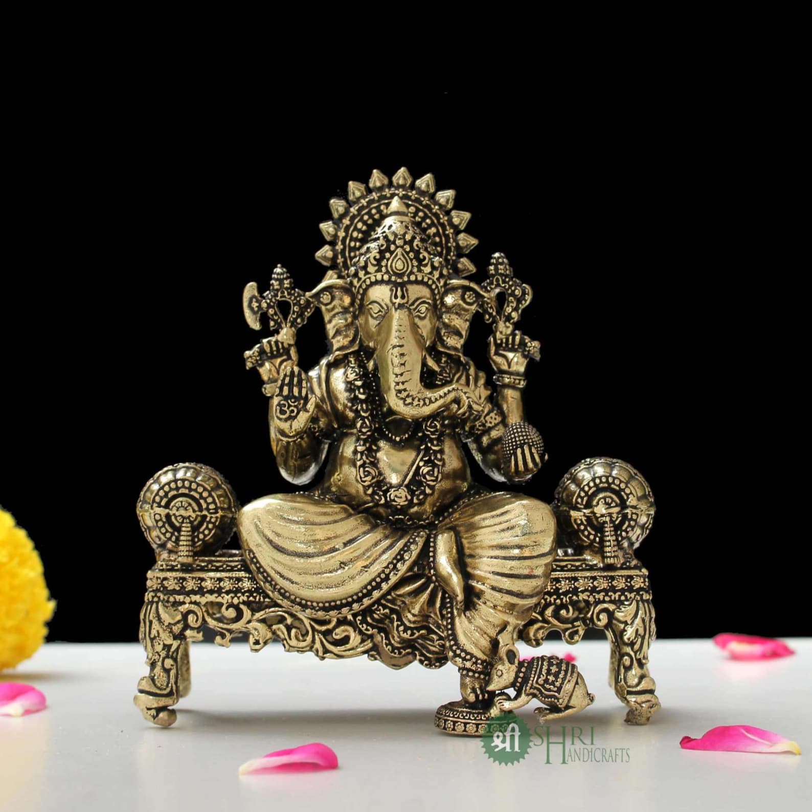 4 Inch Brass Ganesh on Sofa Idol (290 g)