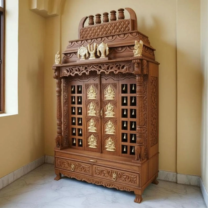 Puja mandir ashth Lakshmi Home temple Handmade Customizable Home Wooden Temple solid teakwood hand carved unique Large Wooden Handcrafted