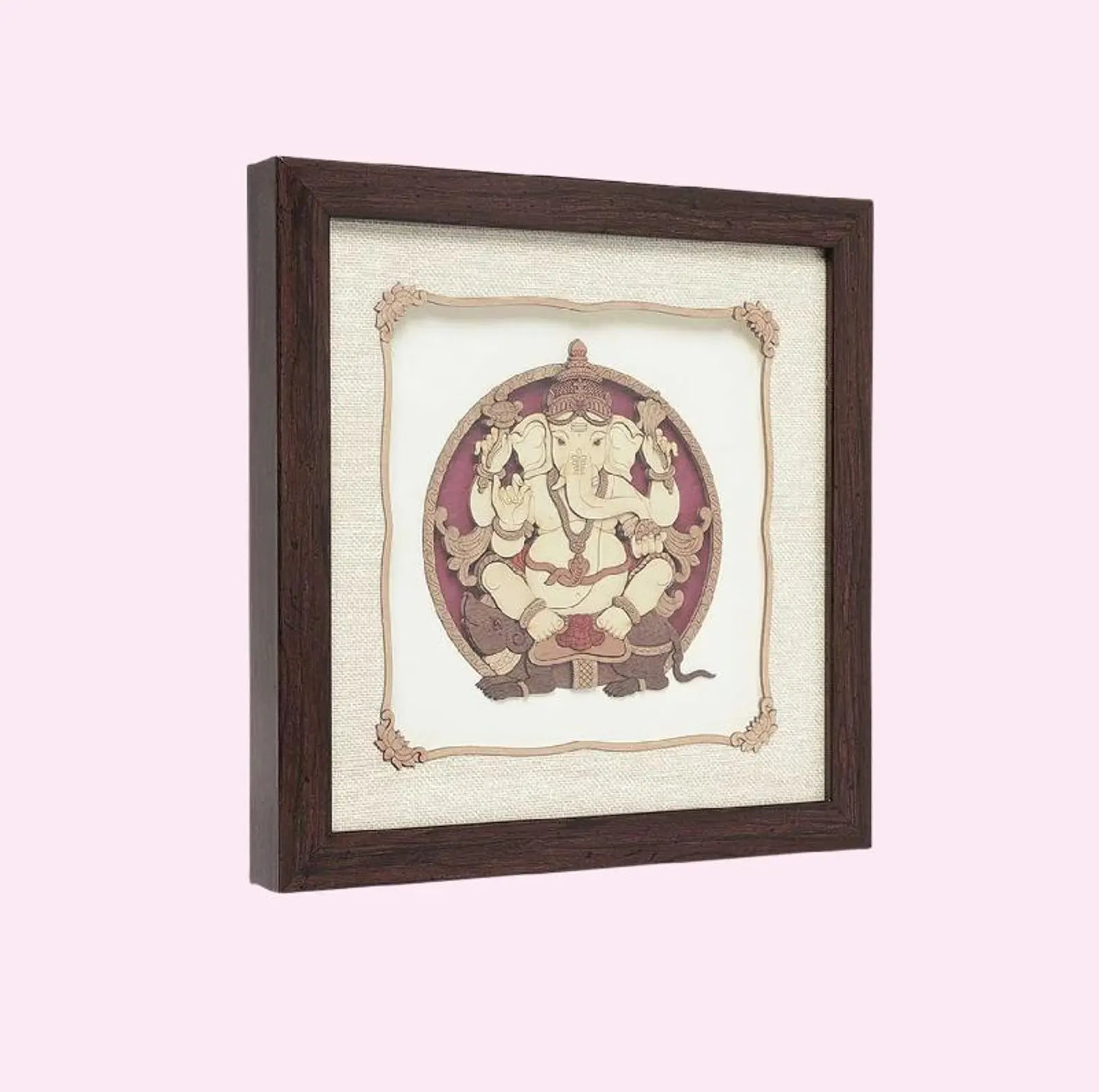 Mushak Ganesh Wood Art Frame – 10 x 10 Inches