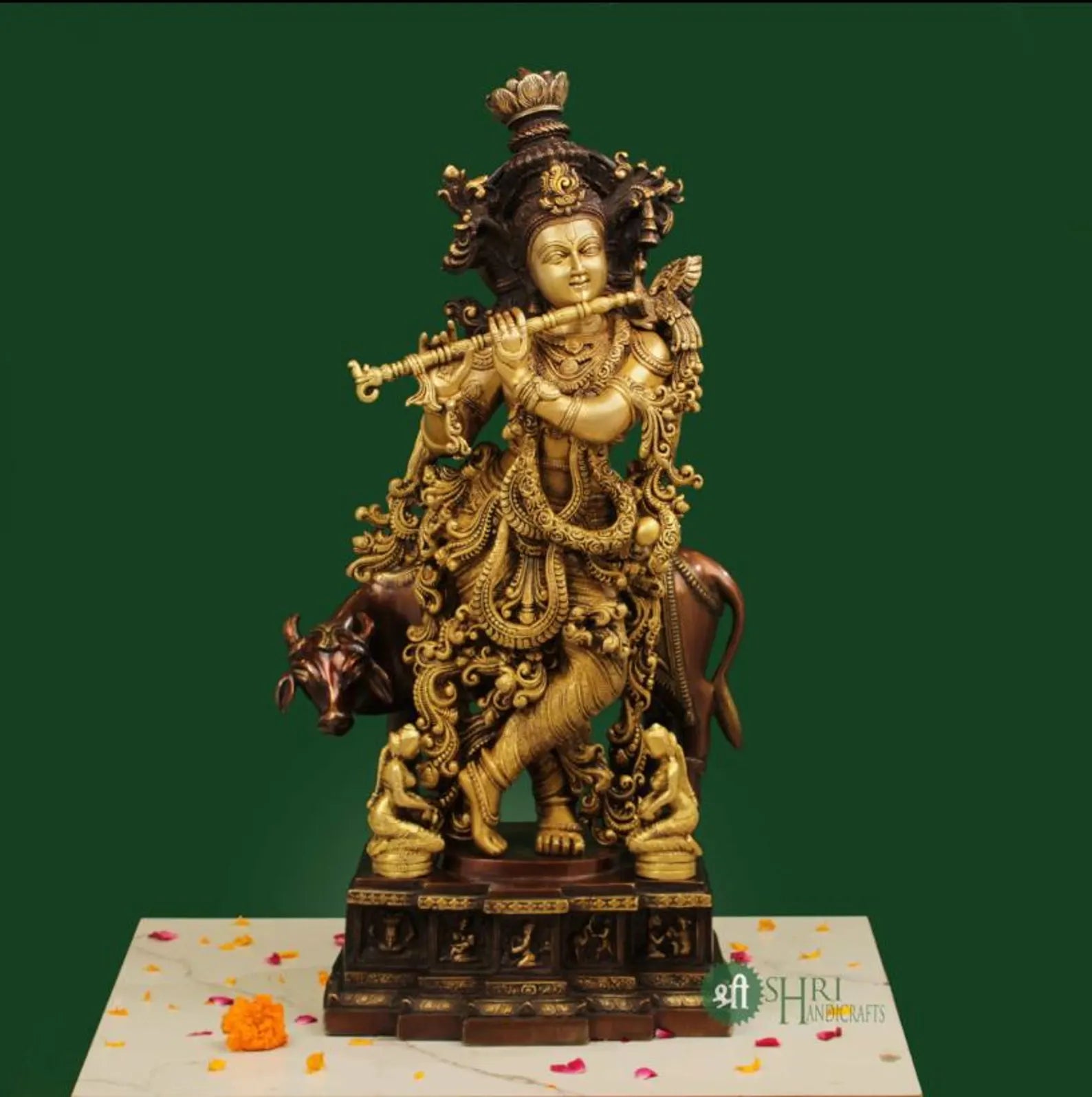 29 Inch Brass Krishna with Cow
