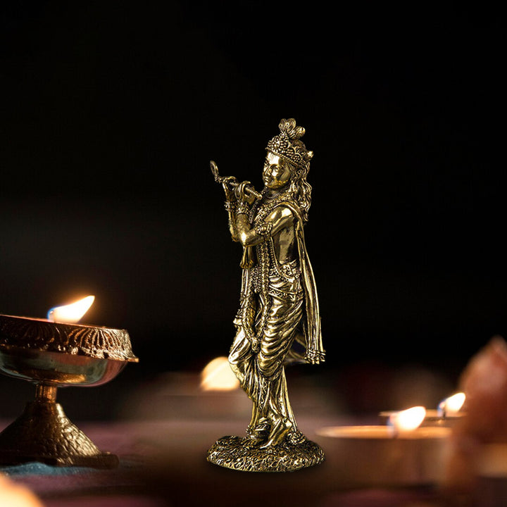 Standing Krishna with Flute Fine Art Brass Idol | 6 Inch - By Trendia