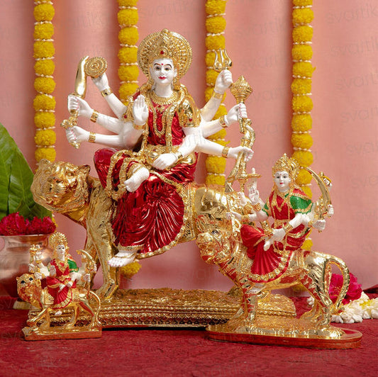 Sherawali Mata 24K Gold-Plated Goddess Durga Sculpture for Home - Trendia