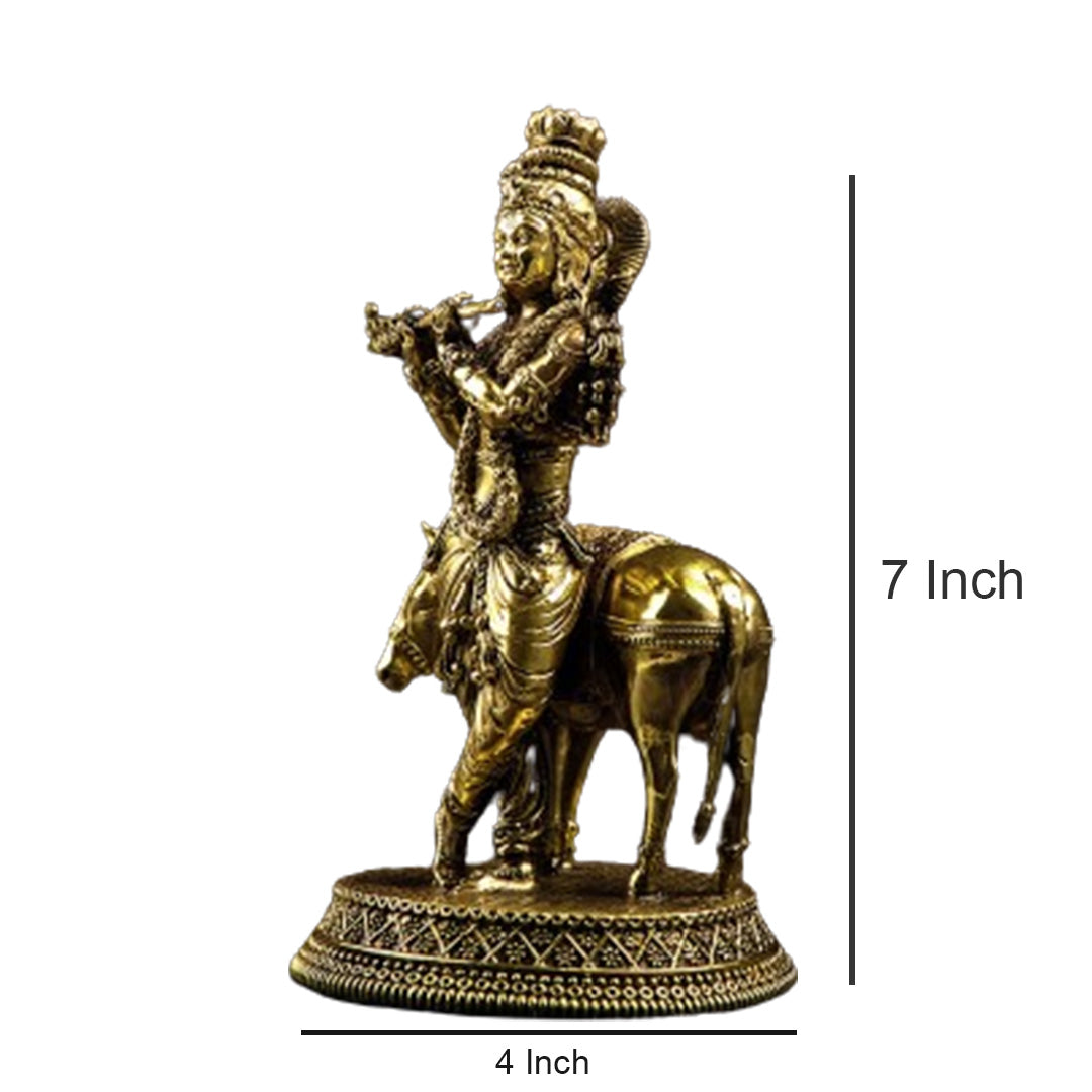 Shri Krishna with Calf Statue | Brass (7 Inch)- By Trendia