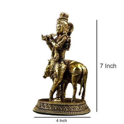 Shri Krishna with Calf Statue | Brass (7 Inch)- By Trendia