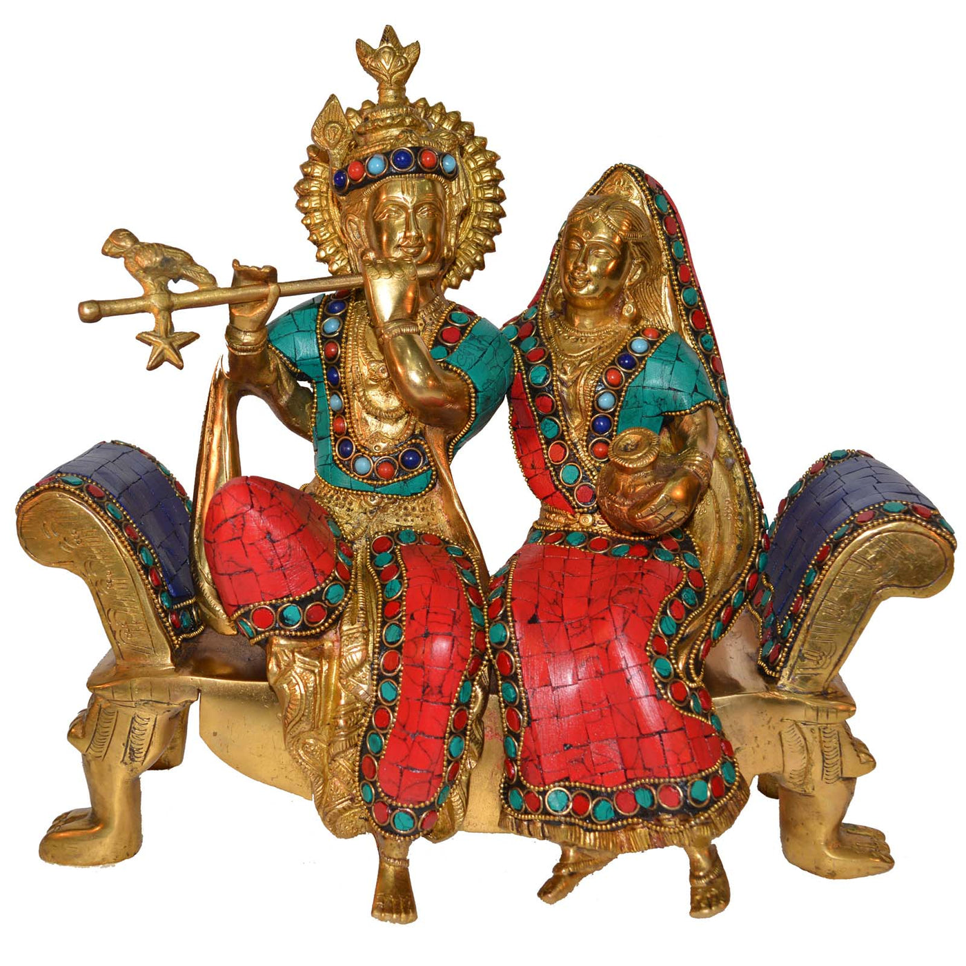 Radha Krishna Sitting On a Sofa Set Brass Statue