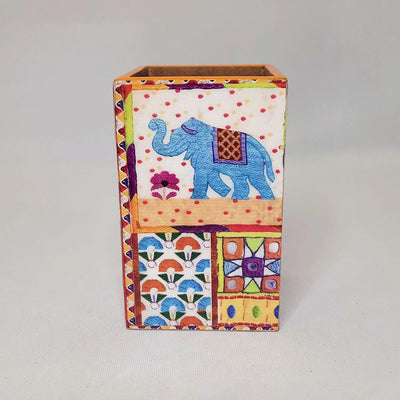 Embroidery Printed Wooden Pen Stand By Trendia Decor