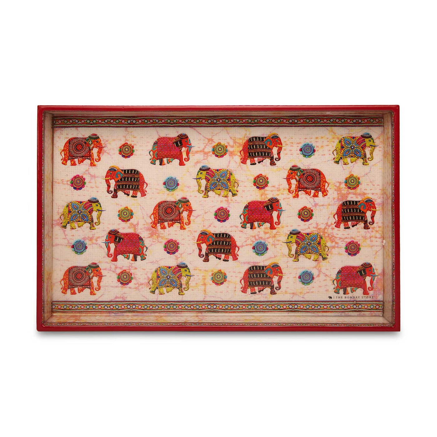 Colourful Elephants Medium Printed Tray By Trendia Decor