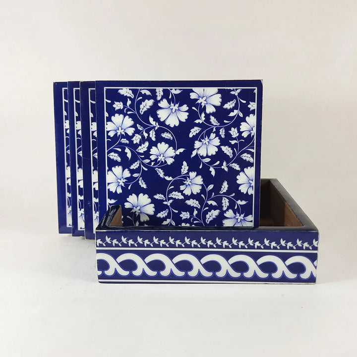 'Blue Pottery' Wooden Coasters Set Of 4 By Trendia Decor