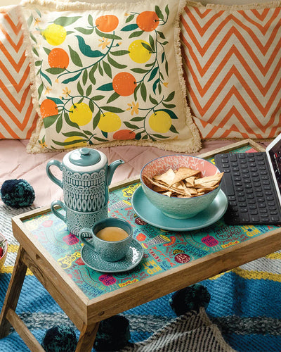 Things Indian Say Foldable Breakfast Tray- Teal - Chumbak