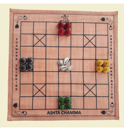 Ashta Chamma / Chowka Bara / Katta Mane / Ludo board game (Crafted in Jabalpur Silk)