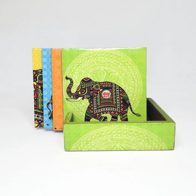 Colourful Coasters Elephant Printed Set Of 4 By Trendia Decor