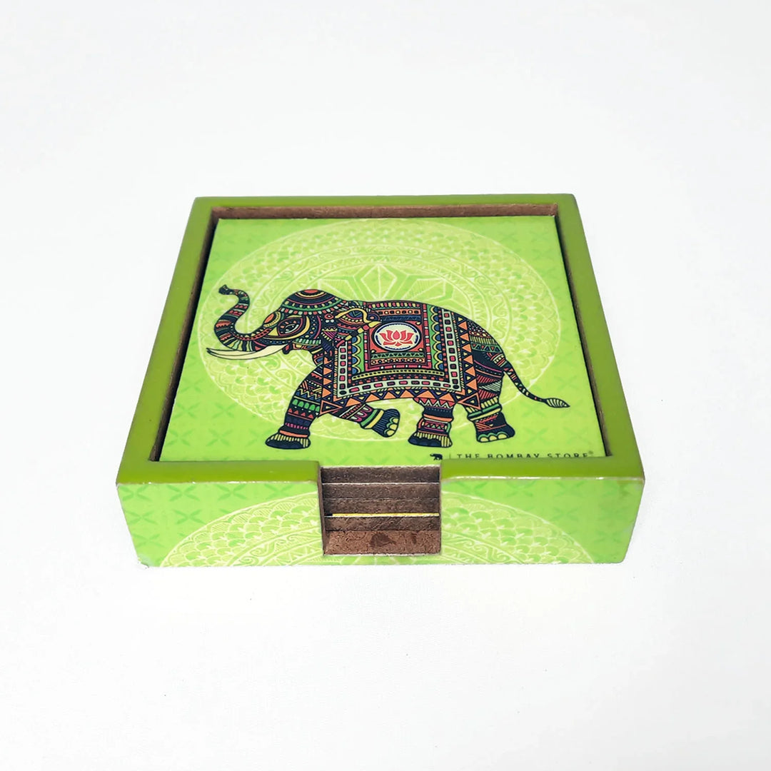 Colourful Coasters Elephant Printed Set Of 4 By Trendia Decor