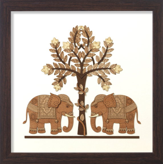 Two Elephants Wood Wall Art 10x10 inch By Trendia Decor