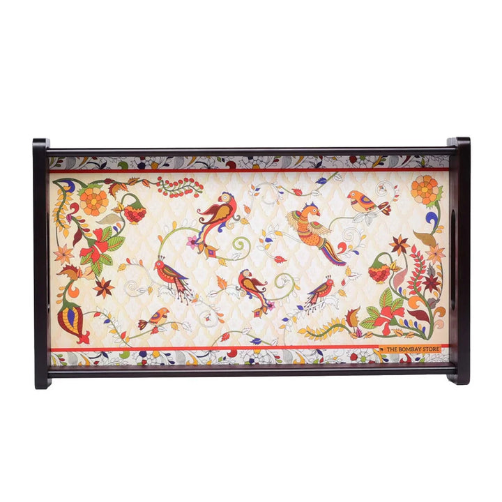 Kalamkari Birds Wooden Tray Medium By Trendia Decor