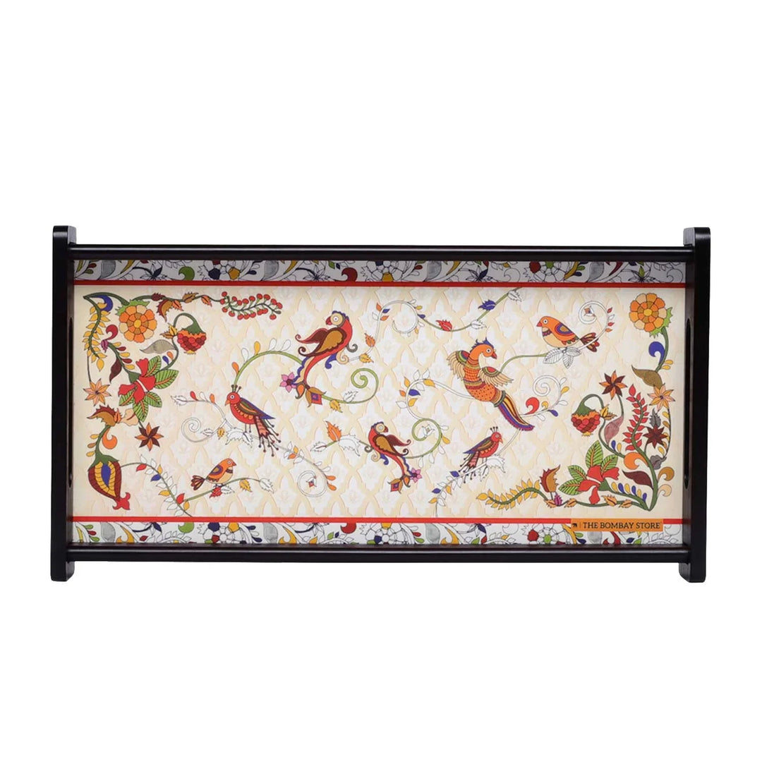 Kalamkari Birds Wooden Tray Small By Trendia Decor