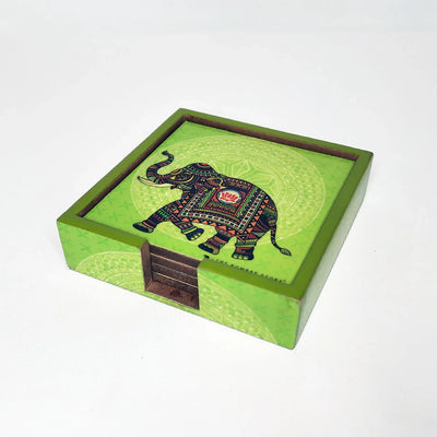 Colourful Coasters Elephant Printed Set Of 4 By Trendia Decor
