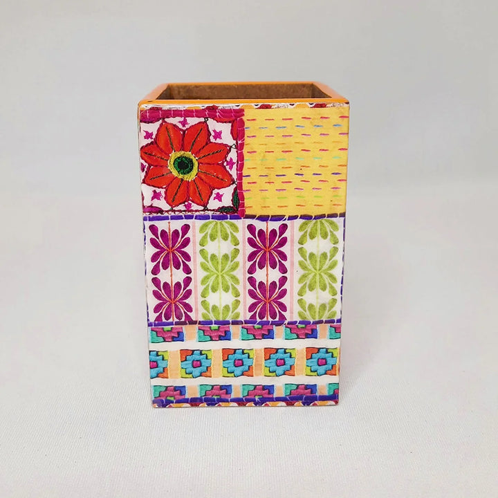 Embroidery Printed Wooden Pen Stand By Trendia Decor