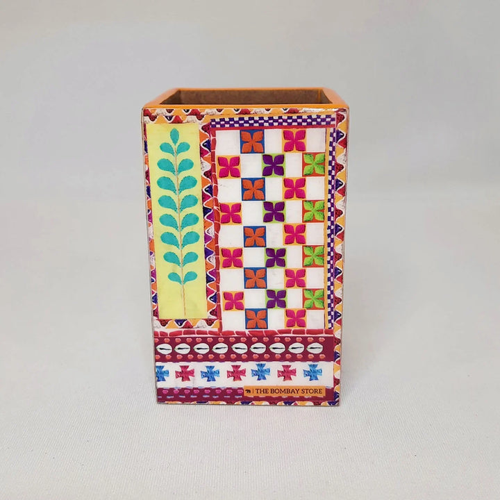 Embroidery Printed Wooden Pen Stand By Trendia Decor