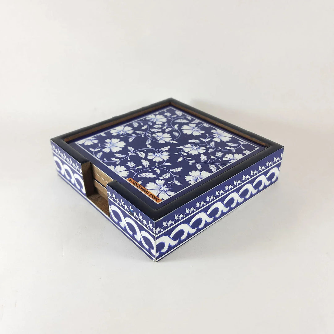 'Blue Pottery' Wooden Coasters Set Of 4 By Trendia Decor