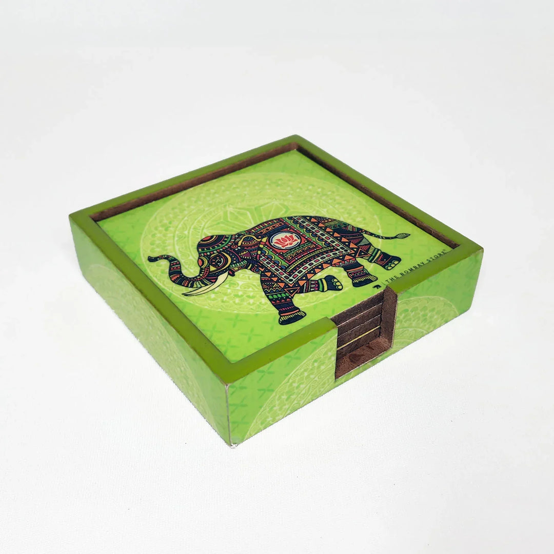 Colourful Coasters Elephant Printed Set Of 4 By Trendia Decor