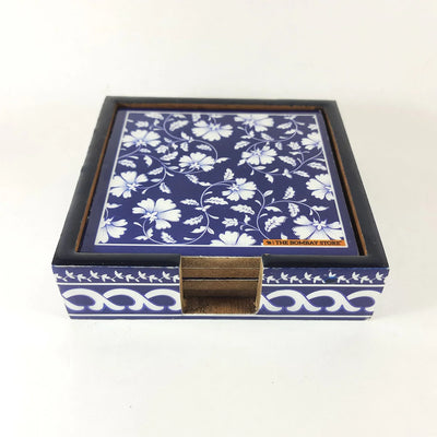 'Blue Pottery' Wooden Coasters Set Of 4 By Trendia Decor